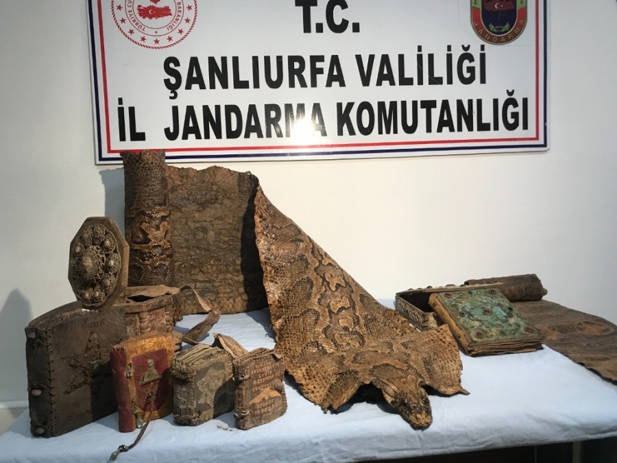 Şanlıurfa'da Ortaçağ'a ait Mısır kökenli işlemeli piton derisi ele geçirildi