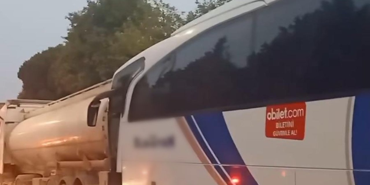 Yolcu otobüsü tankere çarptı: 21 yaralı