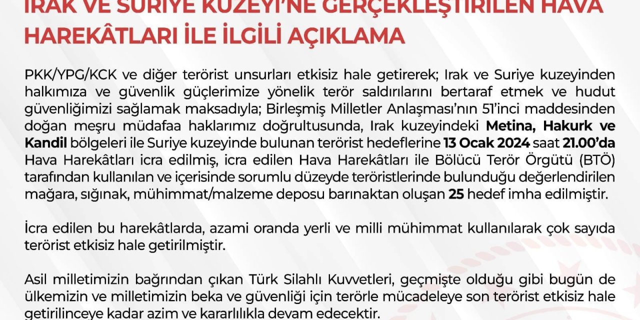 Irak ve Suriye’hattında hava harekatı