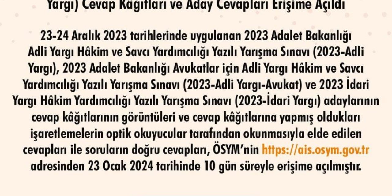 Adalet bakanlığı sınav sonuçları açıklandı
