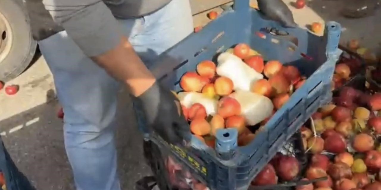 Elma kasalarının içinden uyuşturucu çıktı