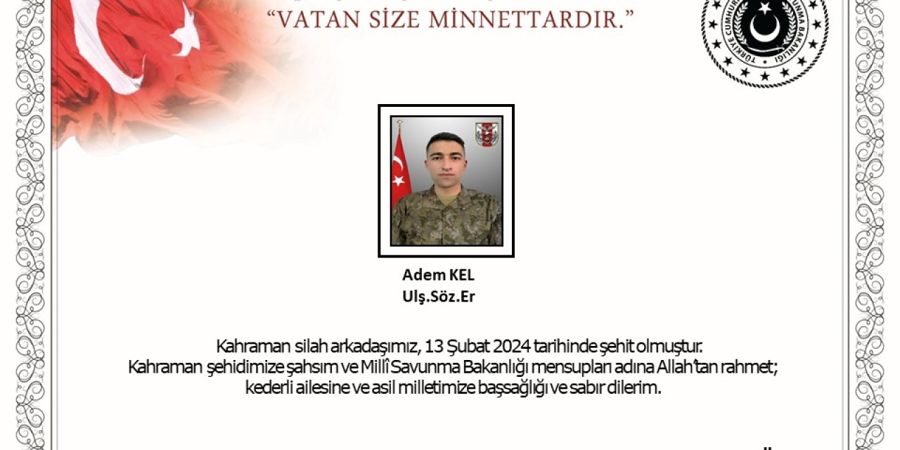 MSB: "araç kazası sonucu bir asker şehit oldu"