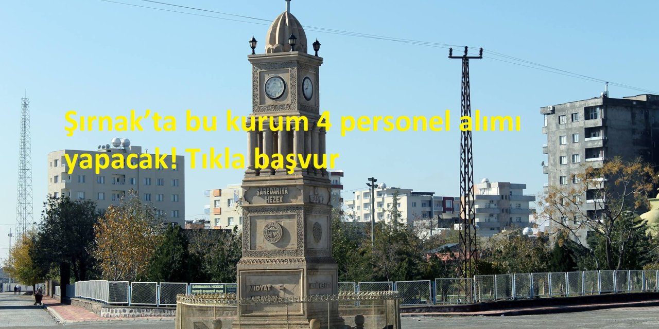 Şırnak’ta bu kurum 4 personel alımı yapacak! Tıkla başvur