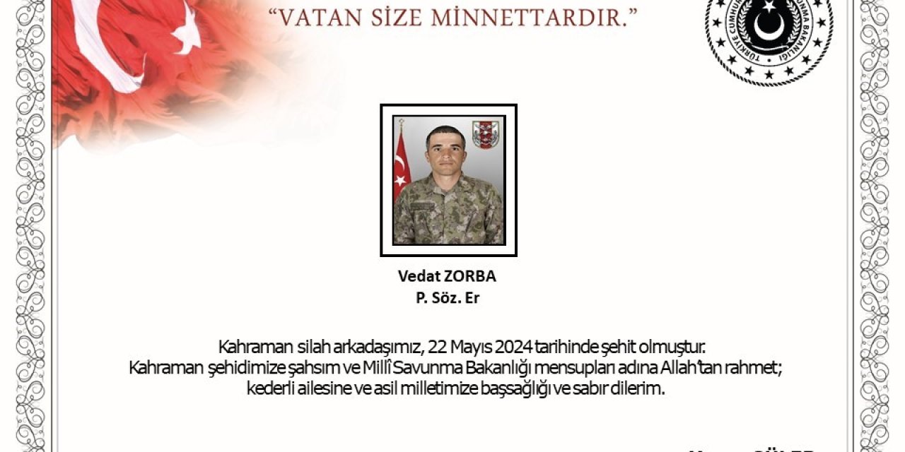 MSB: Duyurdu Pençe-Kilit Operasyonunda bir asker şehit oldu