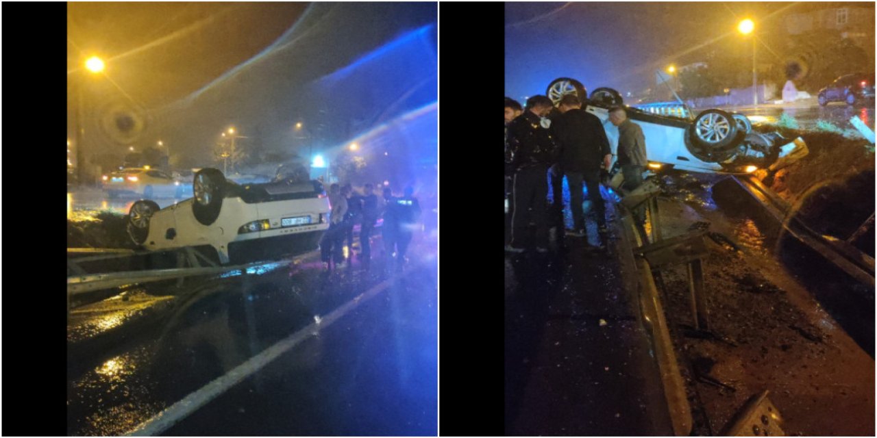 Keşan’da virajı alamayarak bariyerlere çarpan otomobildeki 3 kişi yaralandı