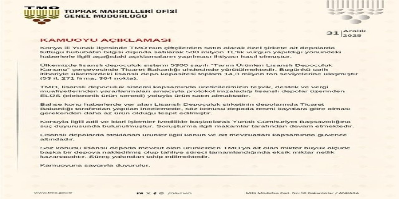 TMO’dan 500 Milyonluk Vurgun İddiasına İlk Açıklama: Suç Duyurusu Yapıldı!