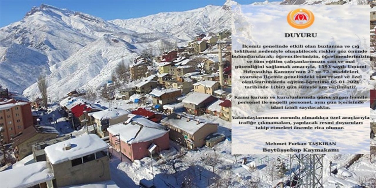 Beytüşşebap’ta Okullara 1 Gün Ara Verildi