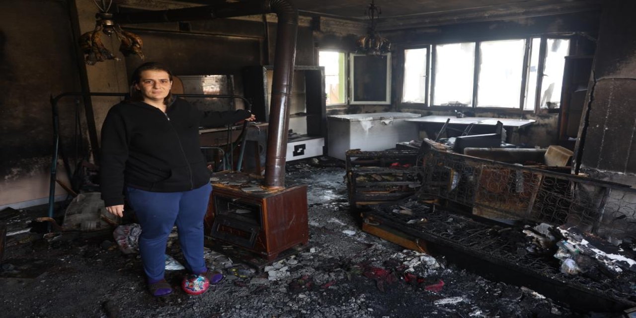 Yangında 4 çocuğuyla birlikte felaketi yaşayan annenin tek başına verdiği emek küle döndü