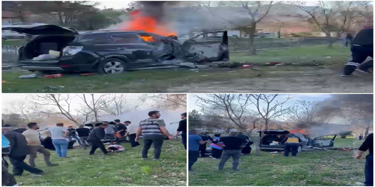 Ağaca çarpan cip yandı: 1 ölü, 2 yaralı