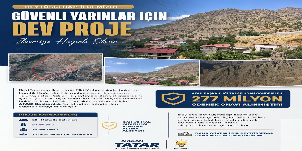 Milletvekili Tatar: Beytüşşebap'ta 277 Milyon TL'lik Kaya Islah Projesi Hayata Geçiyor