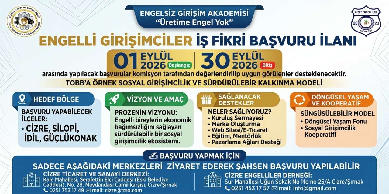 Cizre’de 4 İlçeyi kapsayan "Engelsiz Girişim Akademisi" Başvuruları Başlıyor