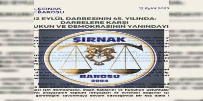 Şırnak Barosu’ndan 12 Eylül Darbesi’nin 45. Yılında Açıklama