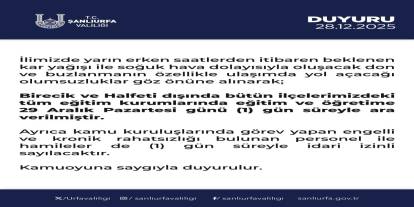 Valilikten "Buzlanma" Uyarısı: Şanlıurfa'da Yarın Eğitim Yapılmayacak