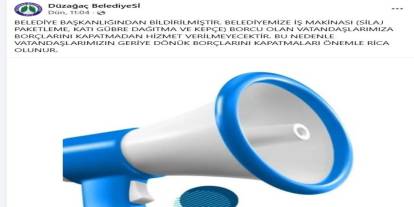 Belediye vatandaşlardan borçlarını sosyal medyadan istedi