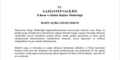 Gaziantep'te fırtına sonrası okullar tatil edildi