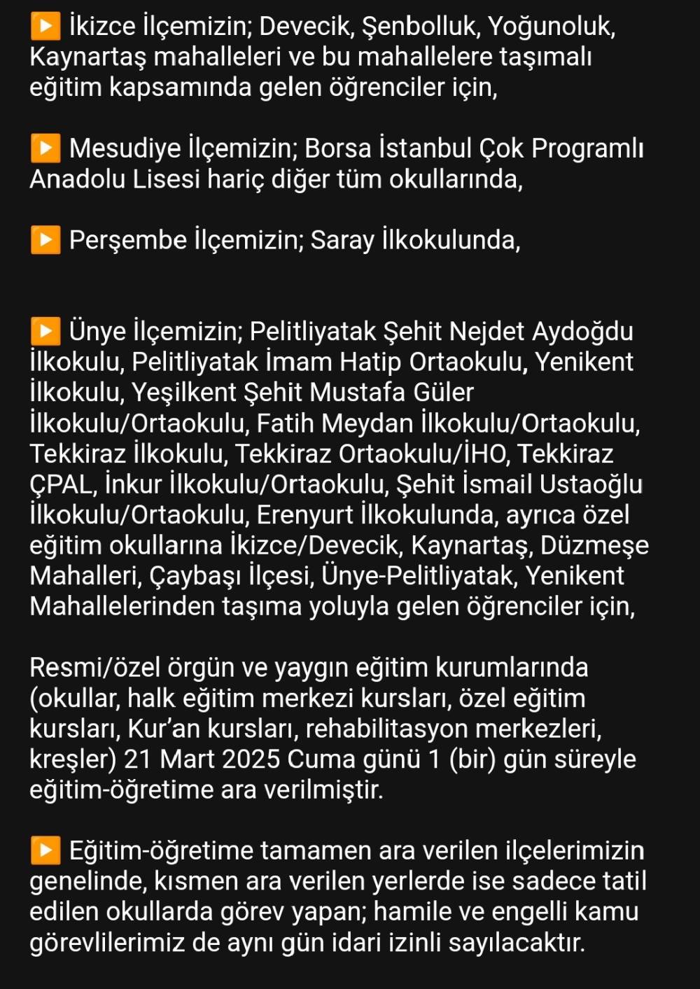 Ordu’nun 17 ilçesinde eğitime kar engeli